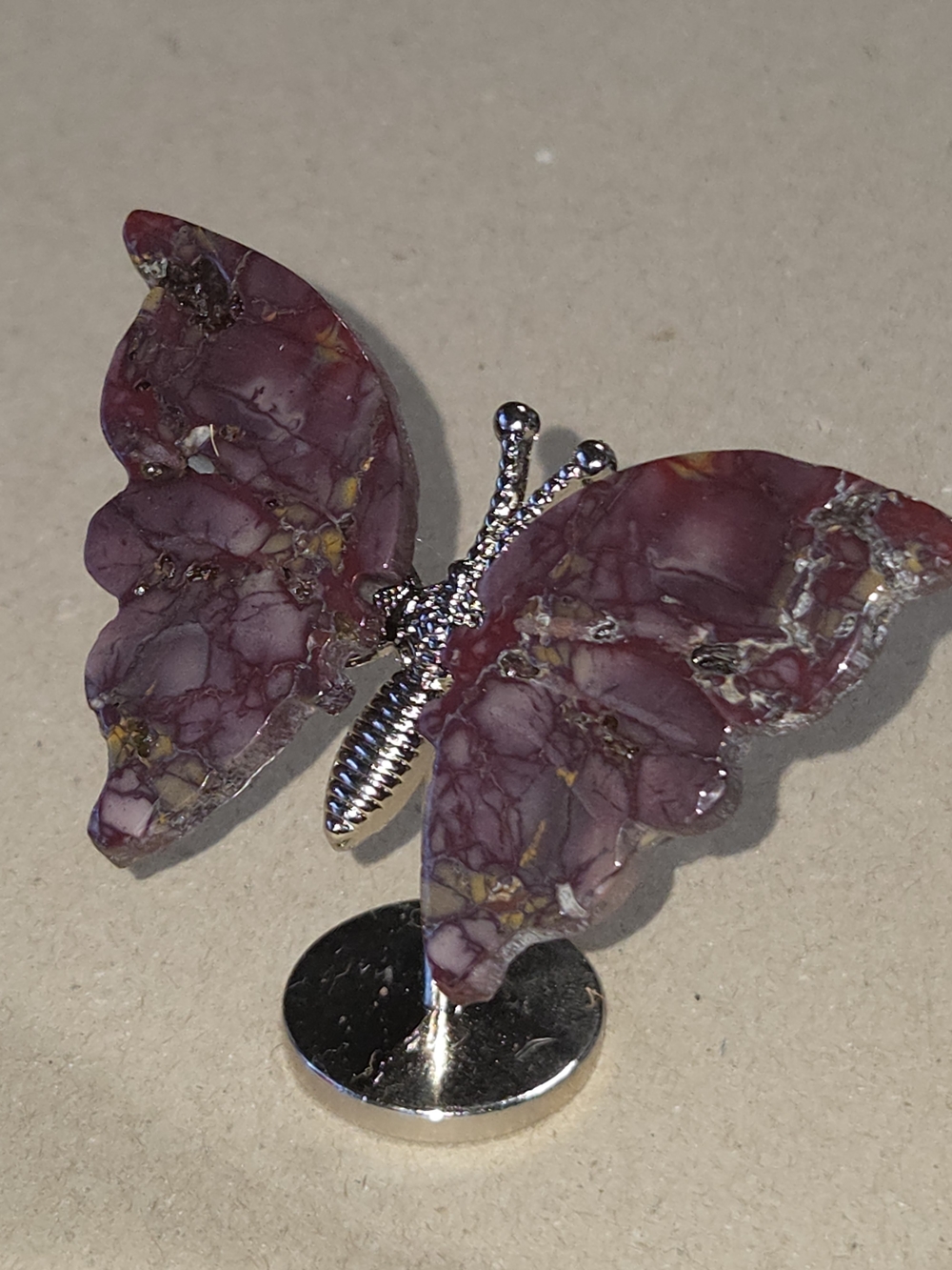 Mookaite Jasper Crystal Butterfly Wings On Metal Body Stand Decor